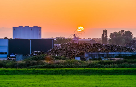 日落时的Rhenen树锯木厂乡村风景内地供应锯切牧场图片