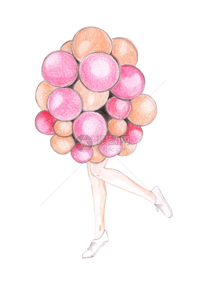 幸福美丽气球手画一个长腿有空气彩色球的女孩图片