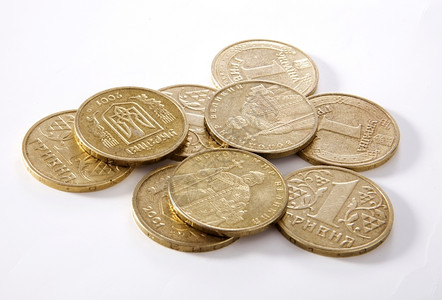 工作室货币股票乌克兰金属硬币团白纸上孤立的乌克兰图片