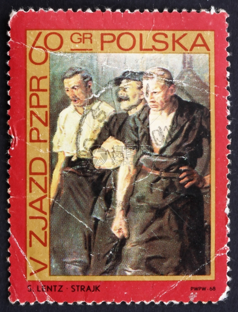纪念波兰大约1968年在波兰印制的邮票显示罢工者斯坦尼拉夫伦茨StanislawLentz的绘画大约年集邮信图片