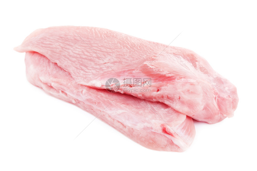 鱼片孤立在白原土耳其肉类上的生火鸡切片胖的烧烤图片