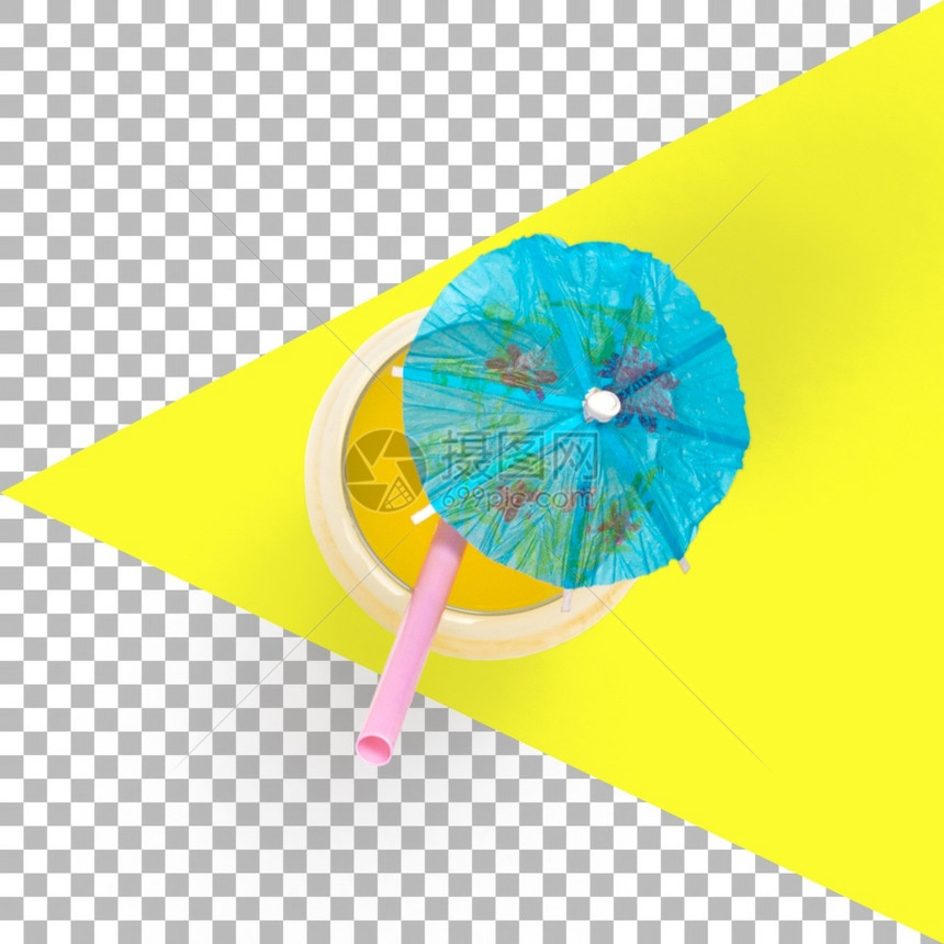 柠檬绿色太阳蓝雨伞的顶端独立鸡尾酒图片