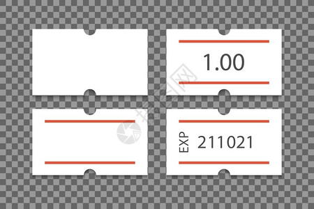 白色长方形标签带有两条红色纹的不干胶纸价格标签空白指示有效期的白色标签在透明背景上隔离的矢量图在透明背景上隔离的矢量图透明背景店铺卷杂货插画