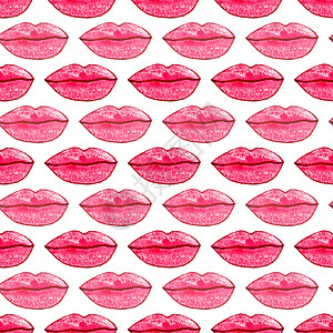 粉红色的嘴唇艺术粉红色嘴唇的无缝图案水彩情人节纹理中的可爱背景时尚印刷设计粉红色嘴唇的无缝图案时尚印刷设计装饰风格感的设计图片