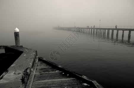 地平线超过模糊漫在海面的冬雾中充满浪漫感黑色和白的冬季雾景象图片