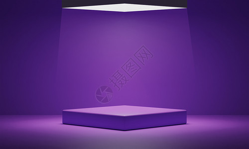 架子聚光灯上的空紫色讲台背景3D墙圆形的图片