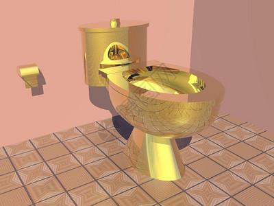 厕所性别区分数字的优美多彩洗手间和美丽金色马桶3D座位插图设计图片