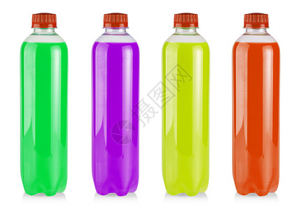 白涂有彩色果汁的塑料瓶清爽食物营养图片