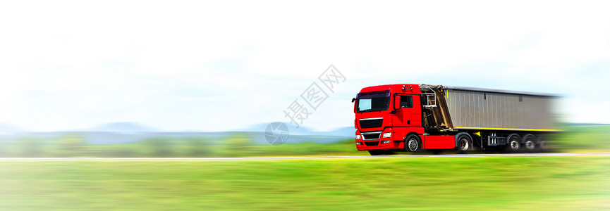 加载动素材路线现代红色通用卡车在高速公路上快运货动模糊效果复制空间交通业横幅运输加载货物设计图片