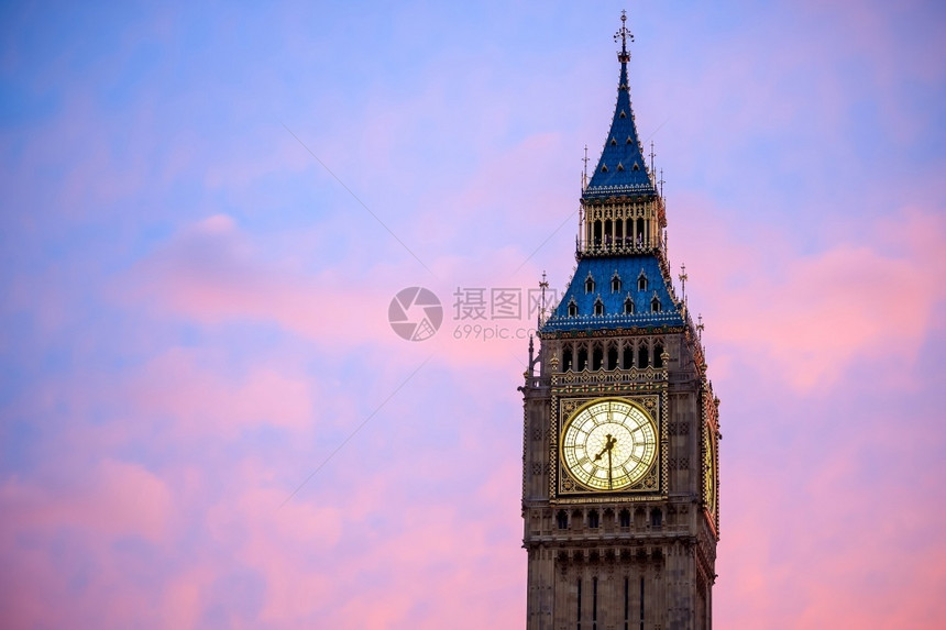 天际线BigBen和英国伦敦黄昏时的议会大厦塔旅行图片