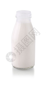 活力营养饮食白底隔离的露口瓶装牛奶和影子的玻璃瓶图片