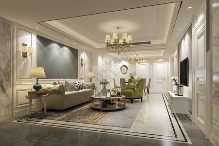 干净的柔软3d提供豪华和现代客厅及餐奢华图片