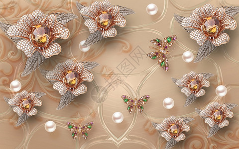 珠宝装饰丝绸3D墙底花岗珠宝钻石金子卡片设计图片