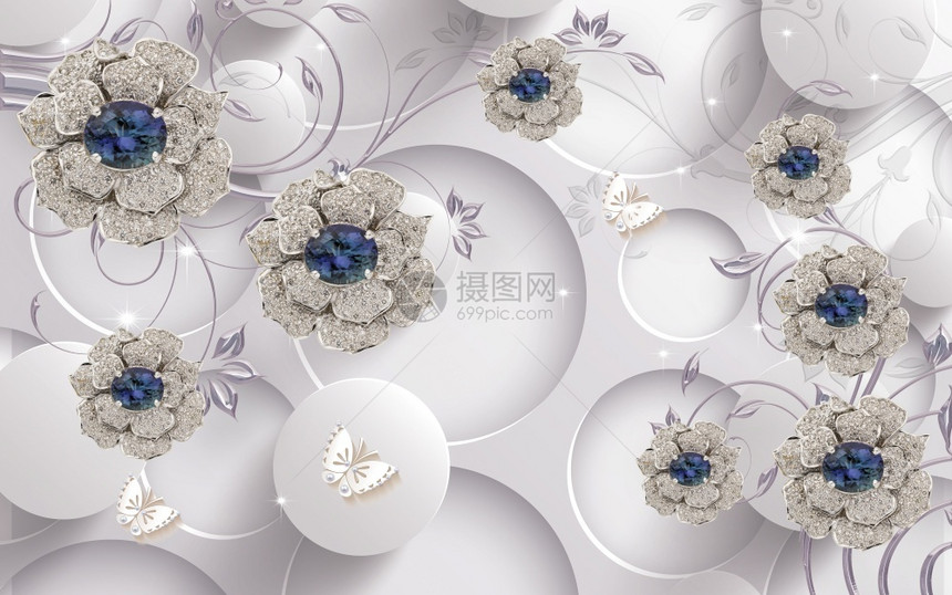 花的装饰品3D墙底花岗珠宝钻石装饰图片