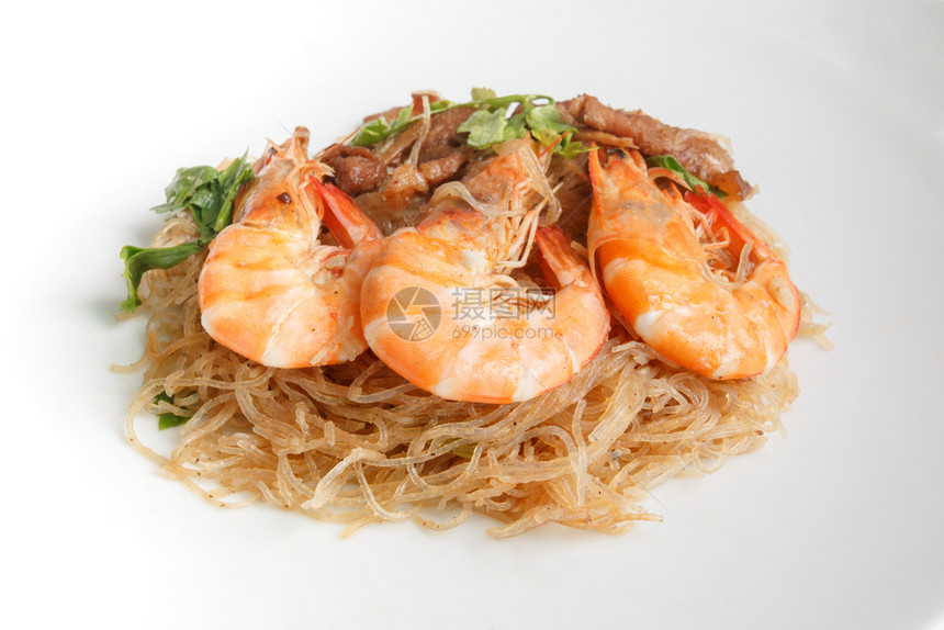香料带虾的蒸玻璃面条泰国流行的食物有选择焦点饮食可选择的图片