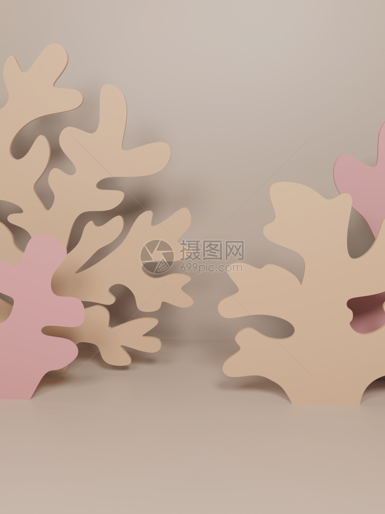 房间3DD水下主题纸张切割珊瑚和海藻产品显示皮肤健康和医疗产品粉色青紫的内部的浅褐图片