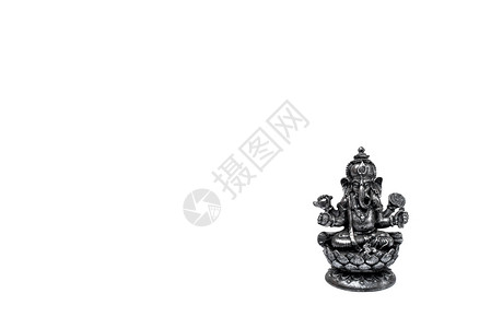 奥姆真理教印度神像的银雕白色背景的印度神像银雕Ganesh印度神像的银雕上帝塑繁荣背景