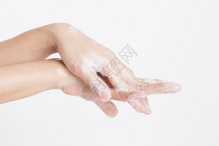 卫生亚洲肥皂味的手用保护指头洗手从中抽起图片