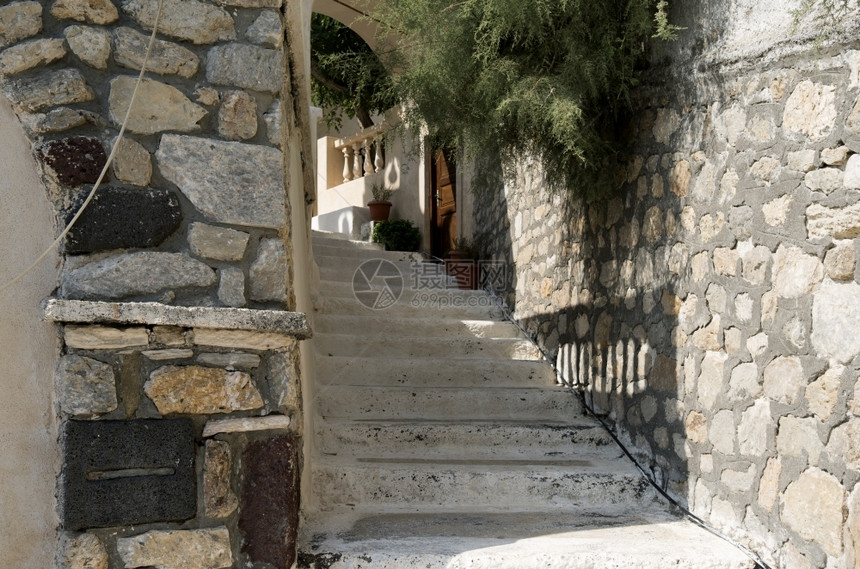 希腊圣托里尼岛卡马的石塔楼梯假期膏非常图片