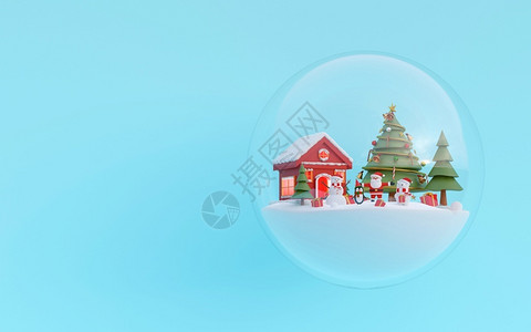 宋城演艺可爱的圣诞快乐新年圣诞派对老人和朋友在雪球里3D演艺白色的乐趣设计图片