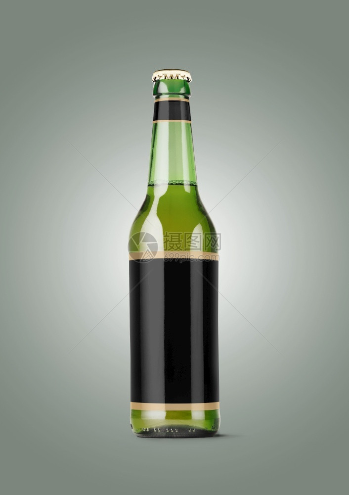 液体干净的灰色背景啤酒节概念上带有空白标签的啤酒瓶模型小样图片