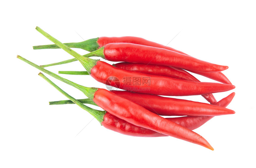燃烧红辣椒或以白色背景与剪切路径隔离烹饪厨师图片