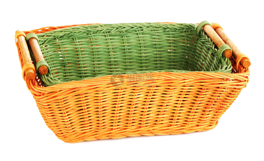 2个木制篮子以白色背景隔离在上盒子长方形蔬菜图片