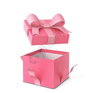 庆典盒子带彩色弓和3张礼带的开放品盒白色背景上孤立天图片