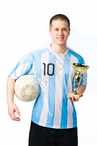 玩竞技足球员有和杯子白色背景颜图片