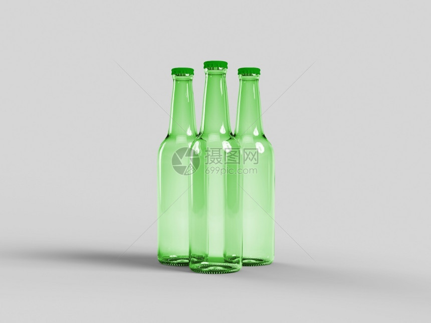 玻璃孤立的绿色啤酒瓶模型空白标签食物喝图片