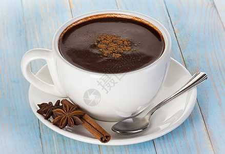 木制桌上的热巧克力棕色玛奇朵美味图片