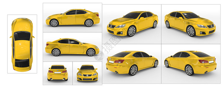 变暗汽车当代的白色黄涂料有玻璃收集所有特征视图顶前背侧与边界隔离3D反光的设计图片