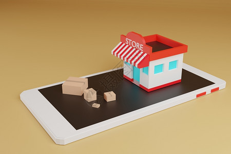 网上购物电子商务店和智能手机盒式3d投影子渲染电的图片