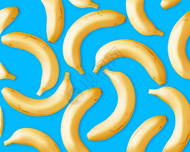 香蕉饮料茶点健康蓝色背景的无缝新鲜香蕉气泡设计图片