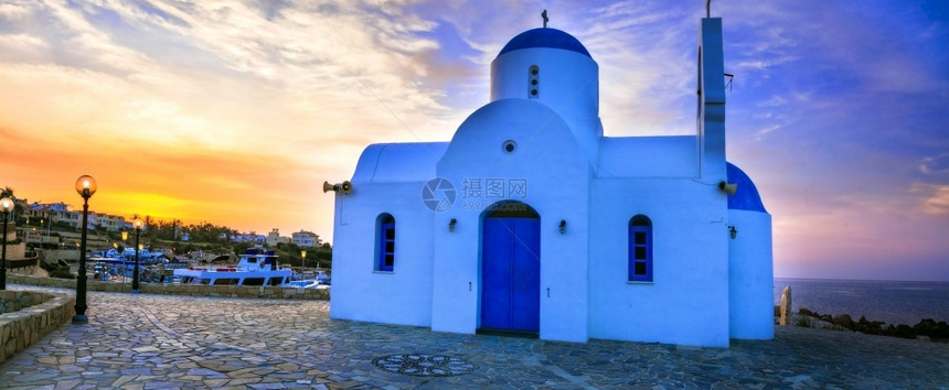 自然塞浦路斯古老小教堂圣尼拉斯普罗塔村和海滩宗教的景观图片