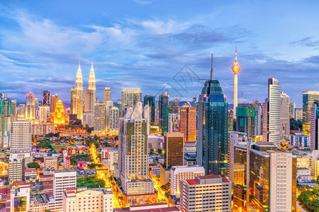 马来西亚黄昏时的吉隆坡市中心天际线旅游首都镇图片