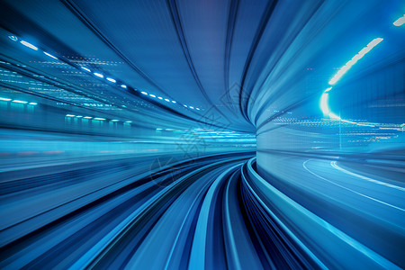 百合海鸥线现代的快速地自动列车在日本东京内地隧道移动的作模糊未来派设计图片