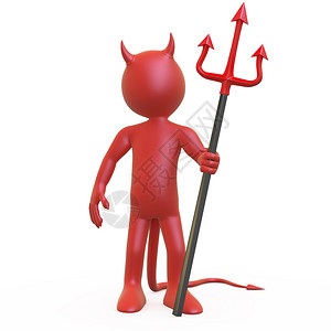 大裤叉怪物恶魔般的以红色和黑三叉戟装扮的魔鬼高清晰度在白色背景上与分散的阴影相伴设计图片