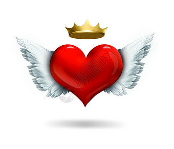 卡通片宗教3D飞行红心与翼和皇冠自由图片