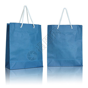 白色背景的蓝纸袋购物买载体图片