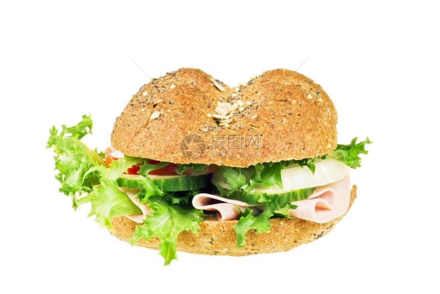 快餐营养丰富一顿饭带火腿和蔬菜的新鲜三明治白底菜图片