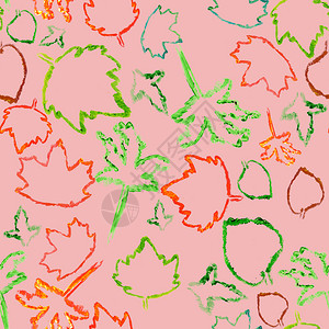 野樱莓无缝模式与秋叶的无缝模式以及粉红背景的双影带无缝模式与秋叶的双影色模式季节装饰风格秋插画
