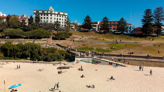 水平的沿海天空澳大利亚悉尼邦迪海滩岸线全景空中观察澳大利亚悉尼图片