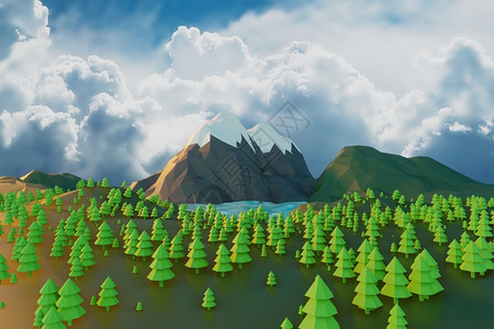具有山树和云的自然日落背景最小动画3D投影量数字的水平折纸图片
