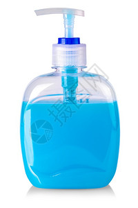 洗澡白底隔离的蓝色透明液化肥皂塑料瓶化妆品健康图片