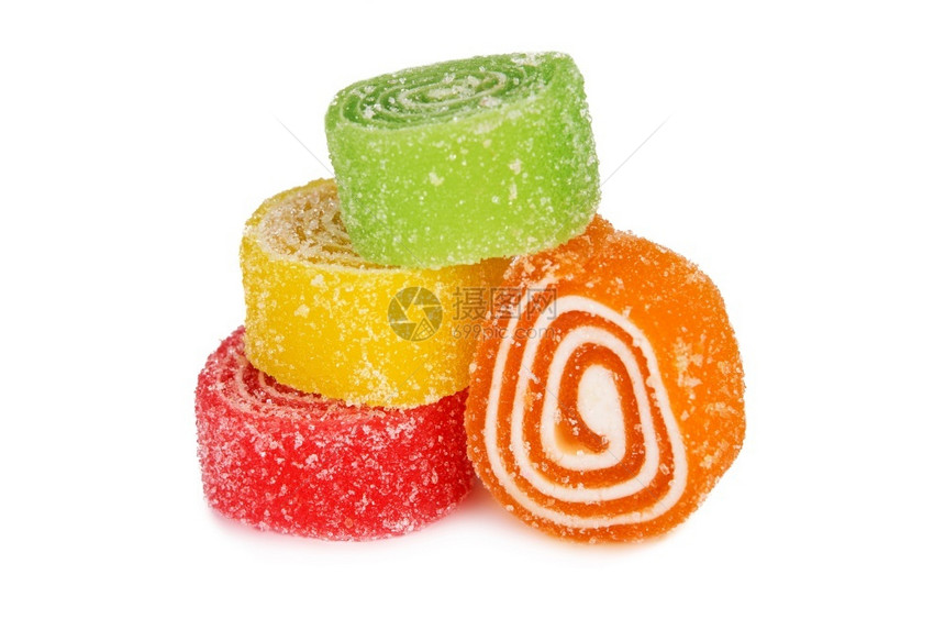 枣甜美的彩色果酱在白背景上隔绝而出彩色水果冻糖各种可口美味的图片