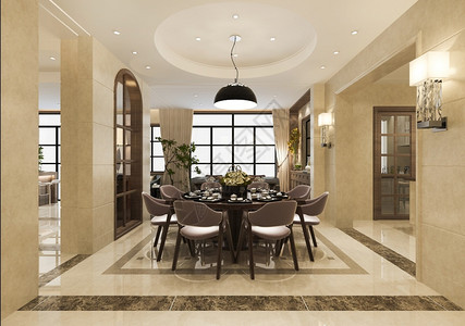3d提供现代餐厅和客配有豪华装饰品放松建造桌子图片