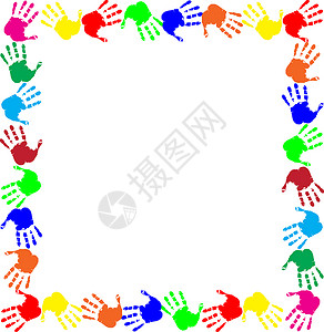 婴儿手印喜庆的手指画人类彩虹框架工作有多彩虹框架空复制文本或图像空间和多彩手印这些被孤立在白色背景的矢量喜庆模板照片框邀请设计模拟工设计图片