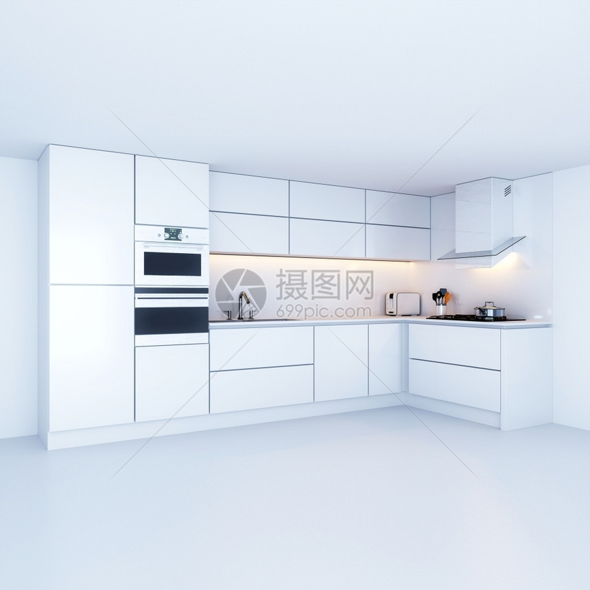 装饰风格新的白色内地现代厨房橱柜陶瓷制品里面图片