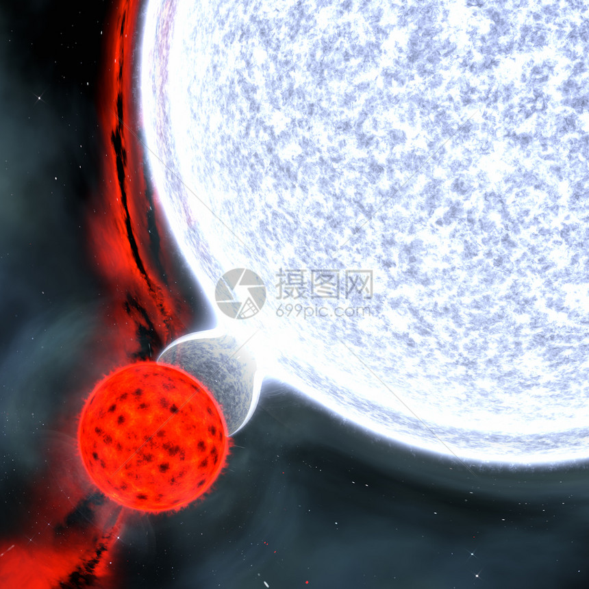 等离子体红色矮星蓝巨和重力透镜效应的二元恒星系统3D黑色的行星图片
